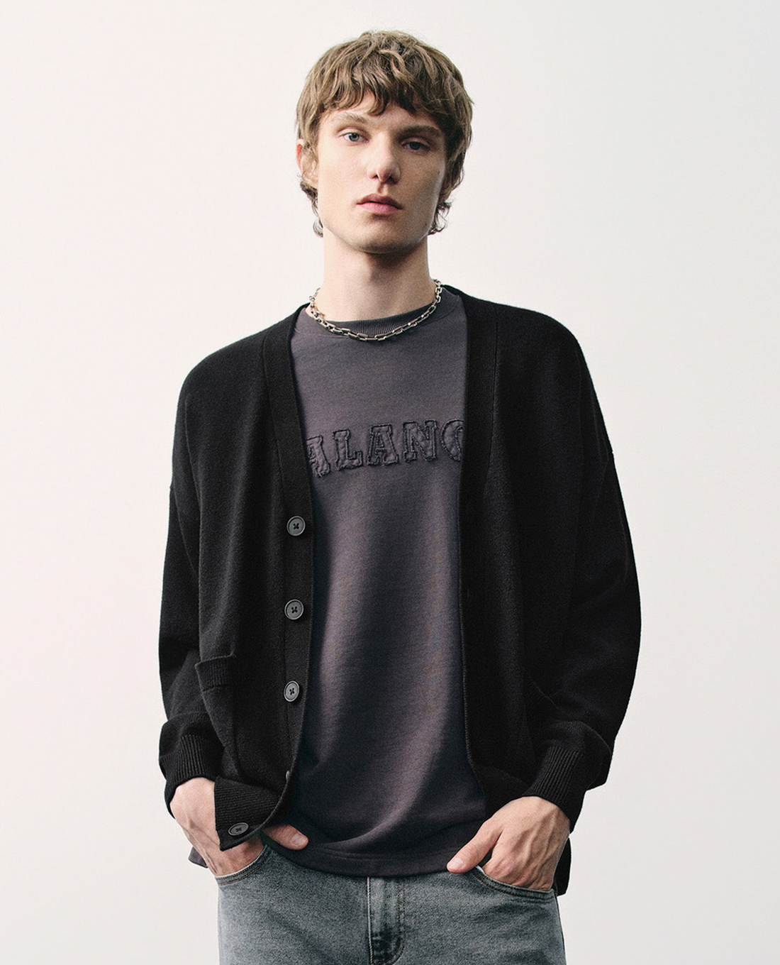 URBAN REVIVO - Áo khoác cardigan nam cổ V tay dài Loose