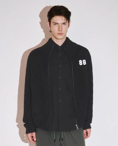  URBAN REVIVO - Áo khoác dệt kim nam cổ cao tay dài Zip Up Front 