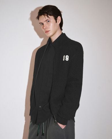  URBAN REVIVO - Áo khoác dệt kim nam cổ cao tay dài Zip Up Front 