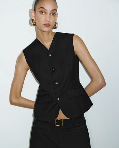  URBAN REVIVO - Áo khoác gilet nữ cổ V phối nút Cap 