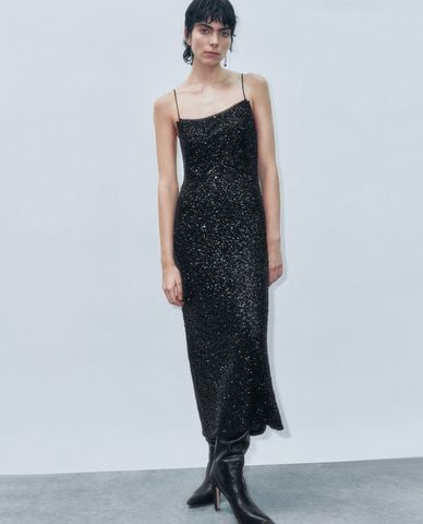  URBAN REVIVO - Đầm hai dây midi phom ôm 