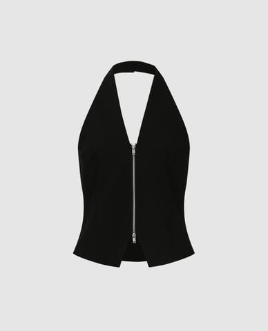  URBAN REVIVO - Áo sát nách nữ cổ V phối khoá zip cá tính 