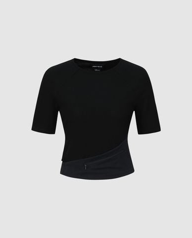  URBAN REVIVO - Áo croptop nữ cổ tròn tay ngắn 