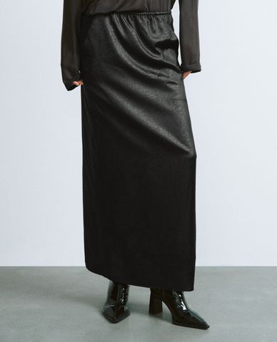  URBAN REVIVO - Chân váy phom suông midi lưng thun xẻ tà 