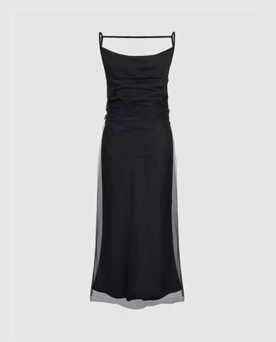  URBAN REVIVO - Đầm hai dây phom midi phối voan nữ tính A-Line Cami 