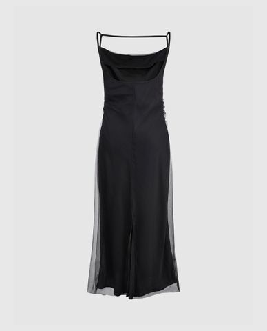  URBAN REVIVO - Đầm hai dây phom midi phối voan nữ tính A-Line Cami 