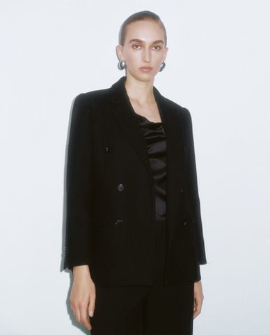  URBAN REVIVO - Áo khoác blazer nữ cổ V tay dài Double Breasted 