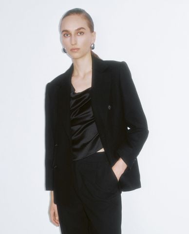  URBAN REVIVO - Áo khoác blazer nữ cổ V tay dài Double Breasted 