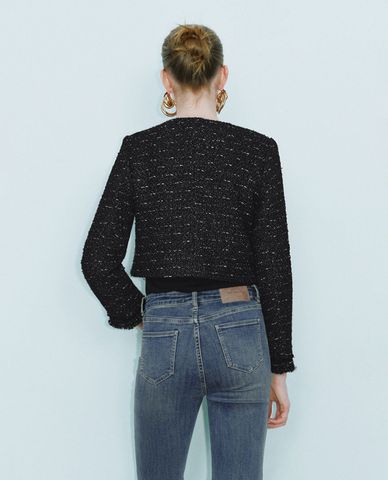  URBAN REVIVO - Áo khoác croptop nữ tay dài phối nút 