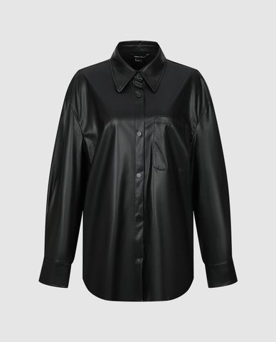  URBAN REVIVO - Áo khoác da nữ cổ bẻ tay dài Button Up Loose 