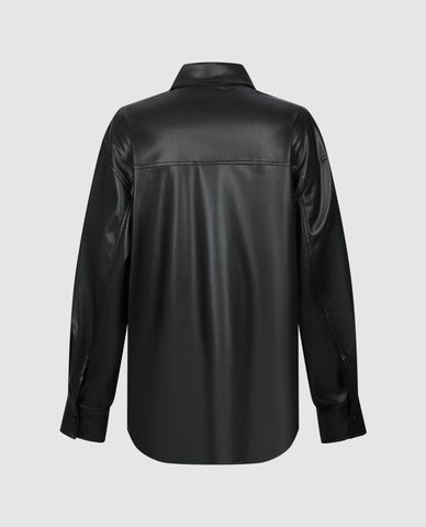  URBAN REVIVO - Áo khoác da nữ cổ bẻ tay dài Button Up Loose 