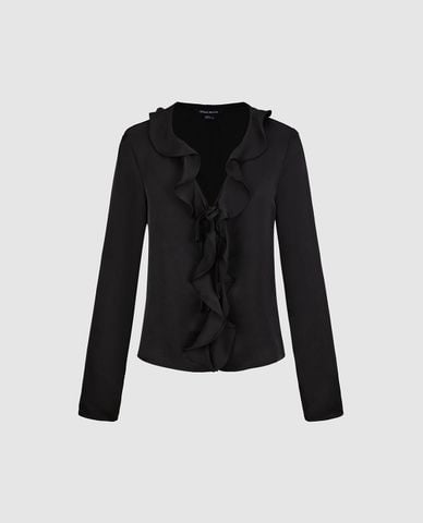  URBAN REVIVO - Áo kiểu nữ cổ V phối bèo nhún 