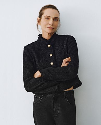  URBAN REVIVO - Áo khoác tweed nữ phom croptop Button Up 