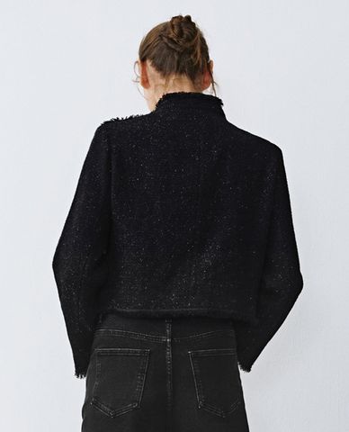  URBAN REVIVO - Áo khoác tweed nữ phom croptop Button Up 