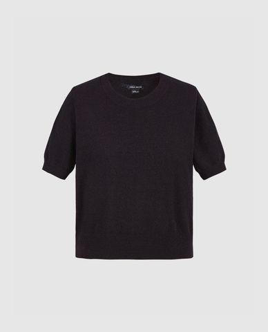  URBAN REVIVO - Áo dệt kim nữ cổ tròn tay ngắn phom croptop 