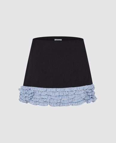  URBAN REVIVO - Chân váy chữ A mini phối bèo nữ tính 2 In 1 