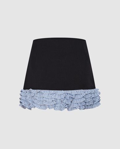  URBAN REVIVO - Chân váy chữ A mini phối bèo nữ tính 2 In 1 