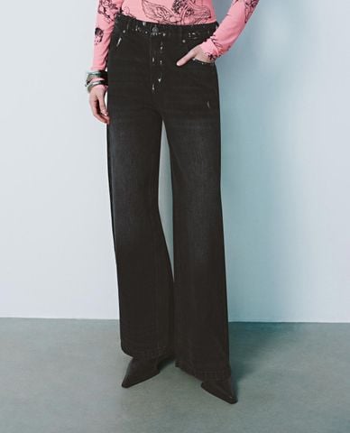  URBAN REVIVO - Quần jeans nữ ống rộng trẻ trung 