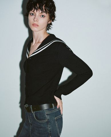  URBAN REVIVO - Áo khoác cardigan nữ cổ V tay dài Sailor 