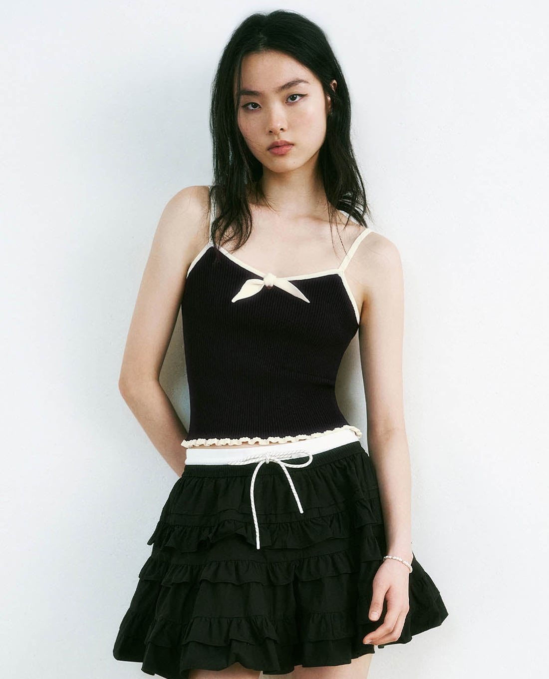 URBAN REVIVO - Áo hai dây nữ dệt kim phối nơ