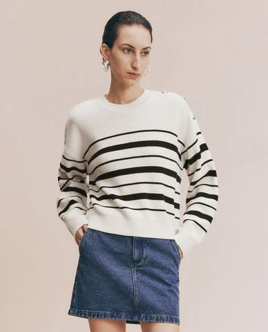  URBAN REVIVO - Áo dệt kim nữ cổ tròn tay dài Loose 