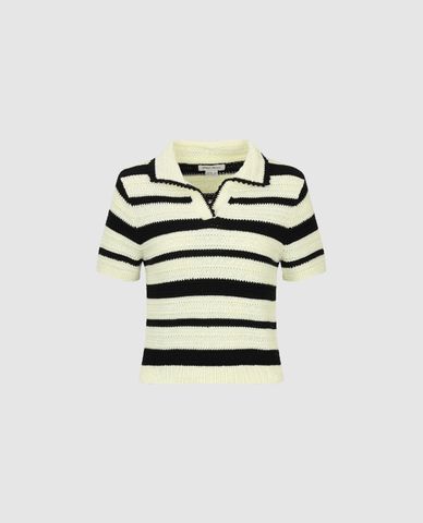  URBAN REVIVO - Áo polo nữ dệt kim tay ngắn Striped 