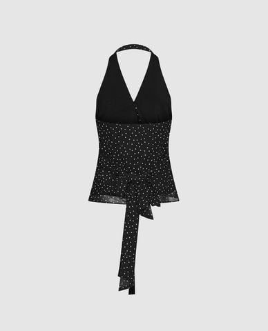  URBAN REVIVO - Áo kiểu nữ cổ yếm chấm bi Halter 