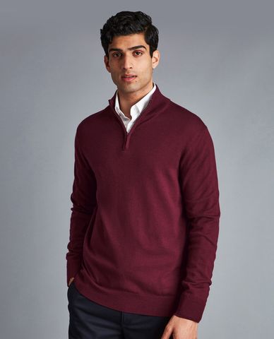  CHARLES TYRWHITT - Áo dệt kim nam cổ trụ tay dài Merino Zip 
