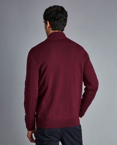  CHARLES TYRWHITT - Áo dệt kim nam cổ trụ tay dài Merino Zip 