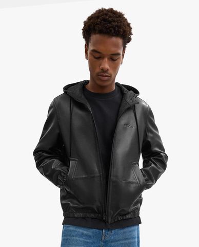  COACH - Áo khoác da nam phối mũ Reversible Trainer 