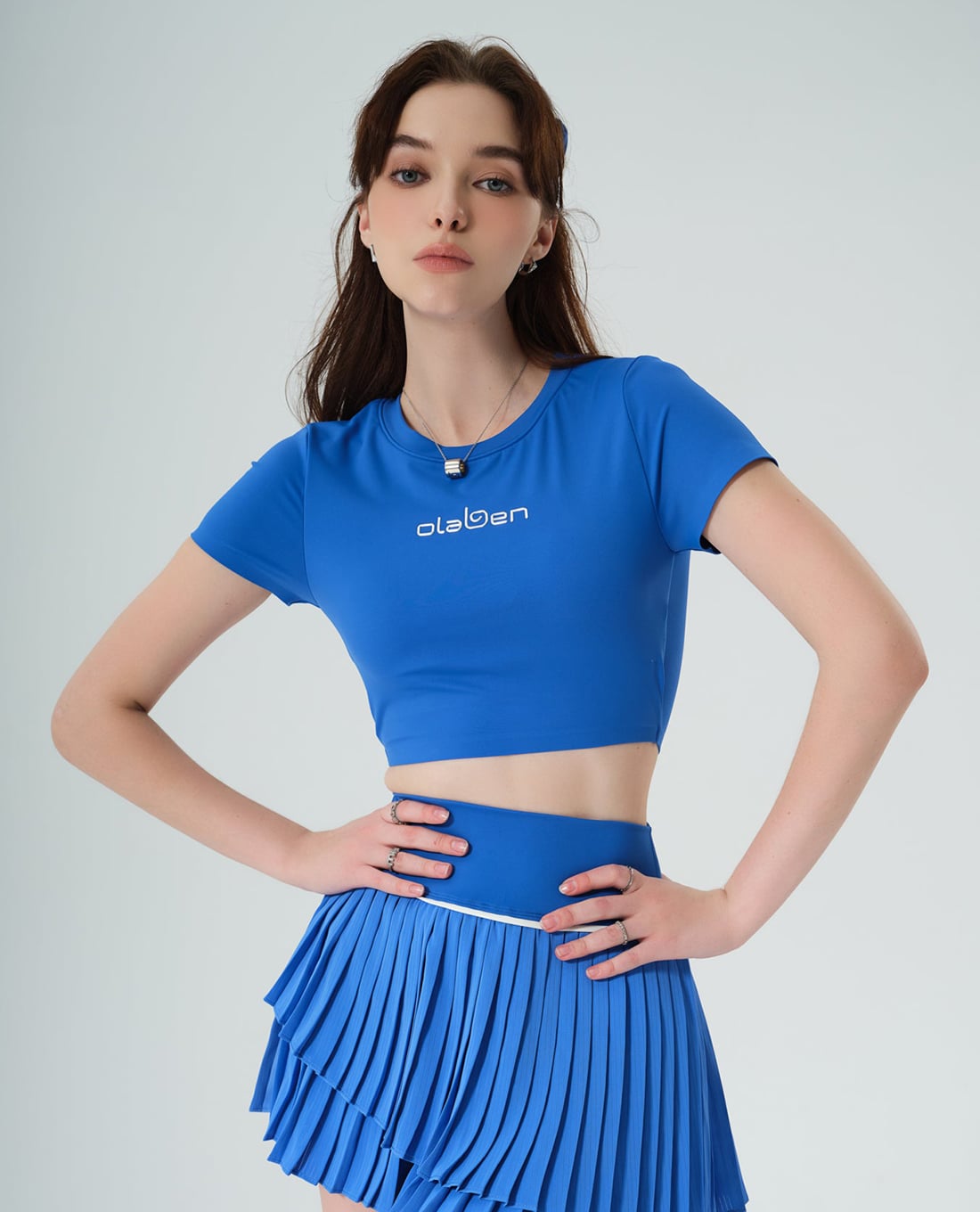 OLABEN - Áo croptop nữ cổ tròn tay ngắn All Day