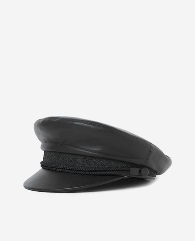  THE KOOPLES - Nón beret nữ cổ điển Black Leather Luxe 