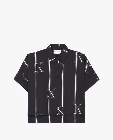  THE KOOPLES - Áo kiểu nữ tay ngắn cổ bẻ Letter Striped 