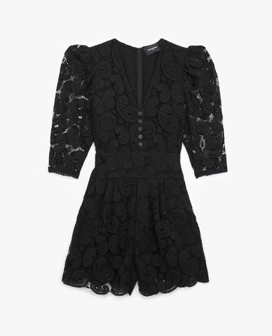  THE KOOPLES - Playsuit cổ V tay lỡ phối nút Black Lace 