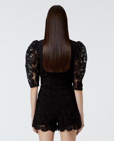  THE KOOPLES - Playsuit cổ V tay lỡ phối nút Black Lace 