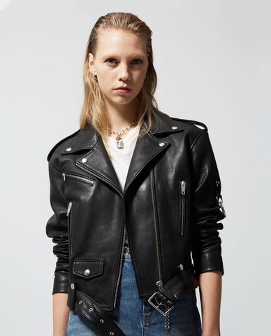  THE KOOPLES - Áo khoác da nữ phom ngắn Zipped Details 