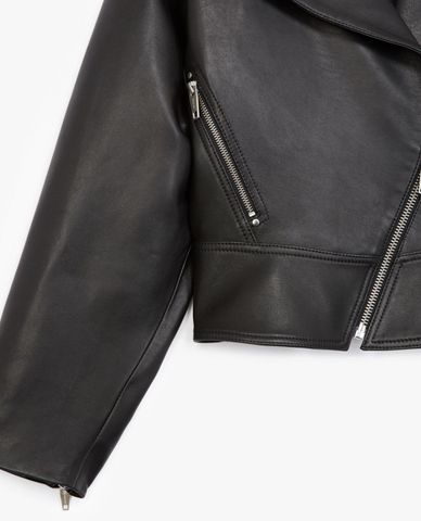  THE KOOPLES - Áo khoác da nữ phom ngắn cổ bẻ phối zip thời trang 