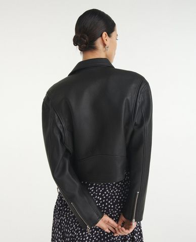  THE KOOPLES - Áo khoác da nữ cổ bẻ phối zip thời trang 