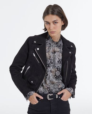  THE KOOPLES - Áo khoác da nữ phối zip dáng lửng hiện đại Biker 