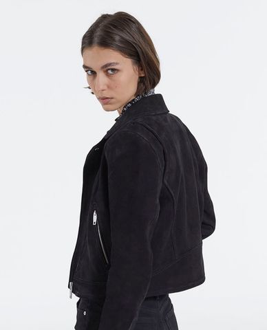  THE KOOPLES - Áo khoác da nữ phối zip dáng lửng hiện đại Biker 