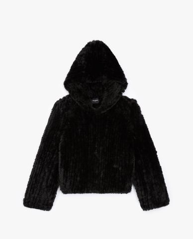  THE KOOPLES - Áo sweatshirt nữ phối lông Black In Faux Fur 