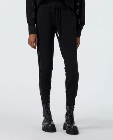  THE KOOPLES - Quần jogger nữ lưng thun Black Side Crocodile Stripe 