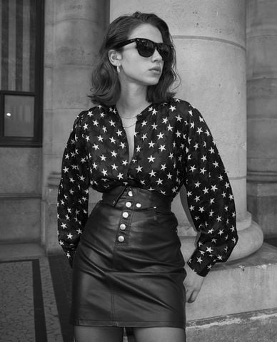  THE KOOPLES - Chân váy mini chữ A phối nút cài Fold Over 