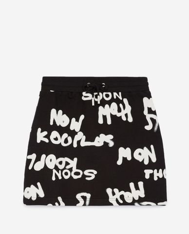  THE KOOPLES - Chân váy mini chữ A Black Cotton With Logo All Over 