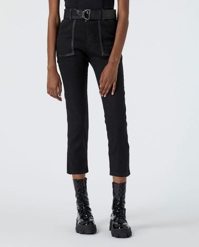  THE KOOPLES - Quần jeans nữ phom ôm phối thắt lưng Military Black Cotton 