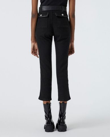  THE KOOPLES - Quần jeans nữ phom ôm phối thắt lưng Military Black Cotton 