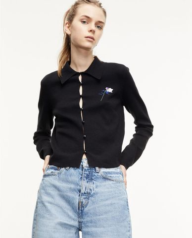  THE KOOPLES - Áo cardigan nữ cổ bẻ tay dài Linen Embroidered 