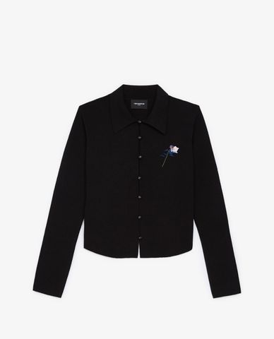  THE KOOPLES - Áo cardigan nữ cổ bẻ tay dài Linen Embroidered 