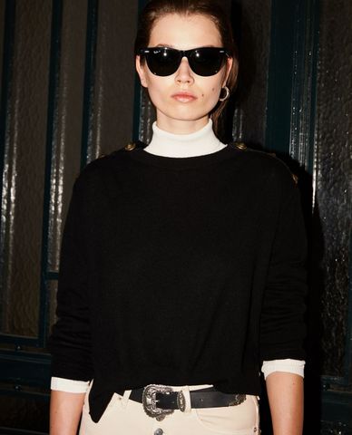  THE KOOPLES - Áo len nữ tay dài cổ tròn phối nút 