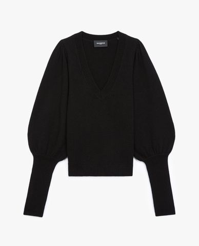  THE KOOPLES - Áo sweater nữ cổ tim tay phồng Wool/Cashmere 
